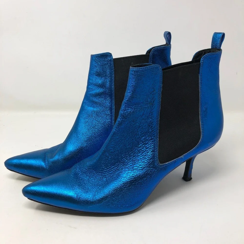 Anine Bing Metallic Blue Ankle Boots Womens 40 US 9 Electric Blue Pointed Kitten